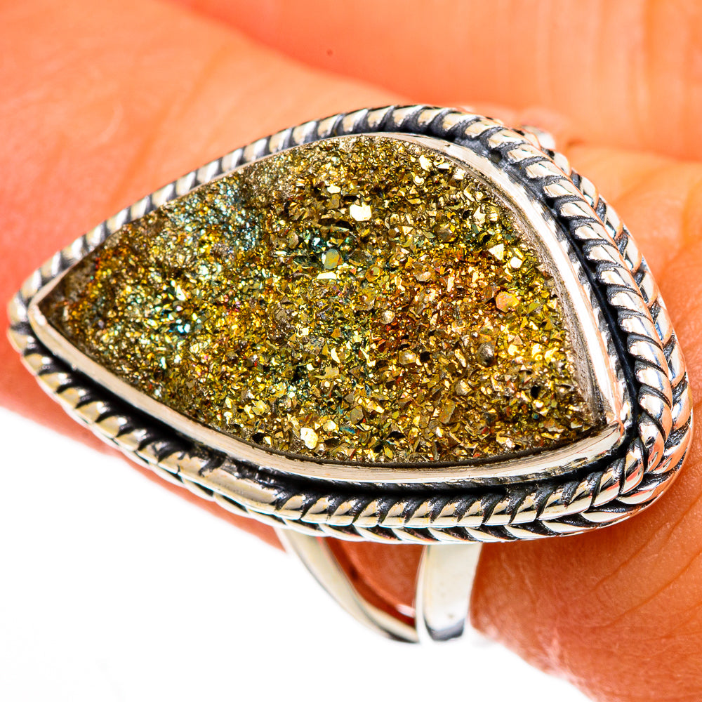 Spectro Pyrite Druzy Rings handcrafted by Ana Silver Co - RING105996