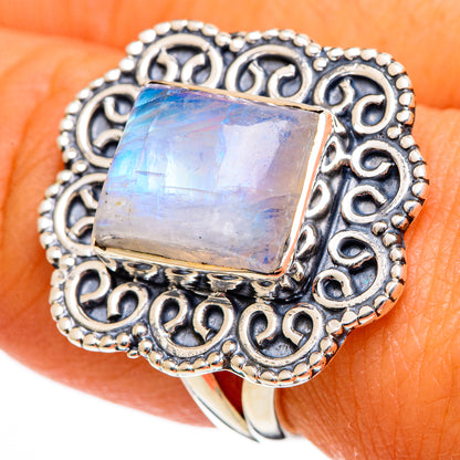Rainbow Moonstone Rings handcrafted by Ana Silver Co - RING106002