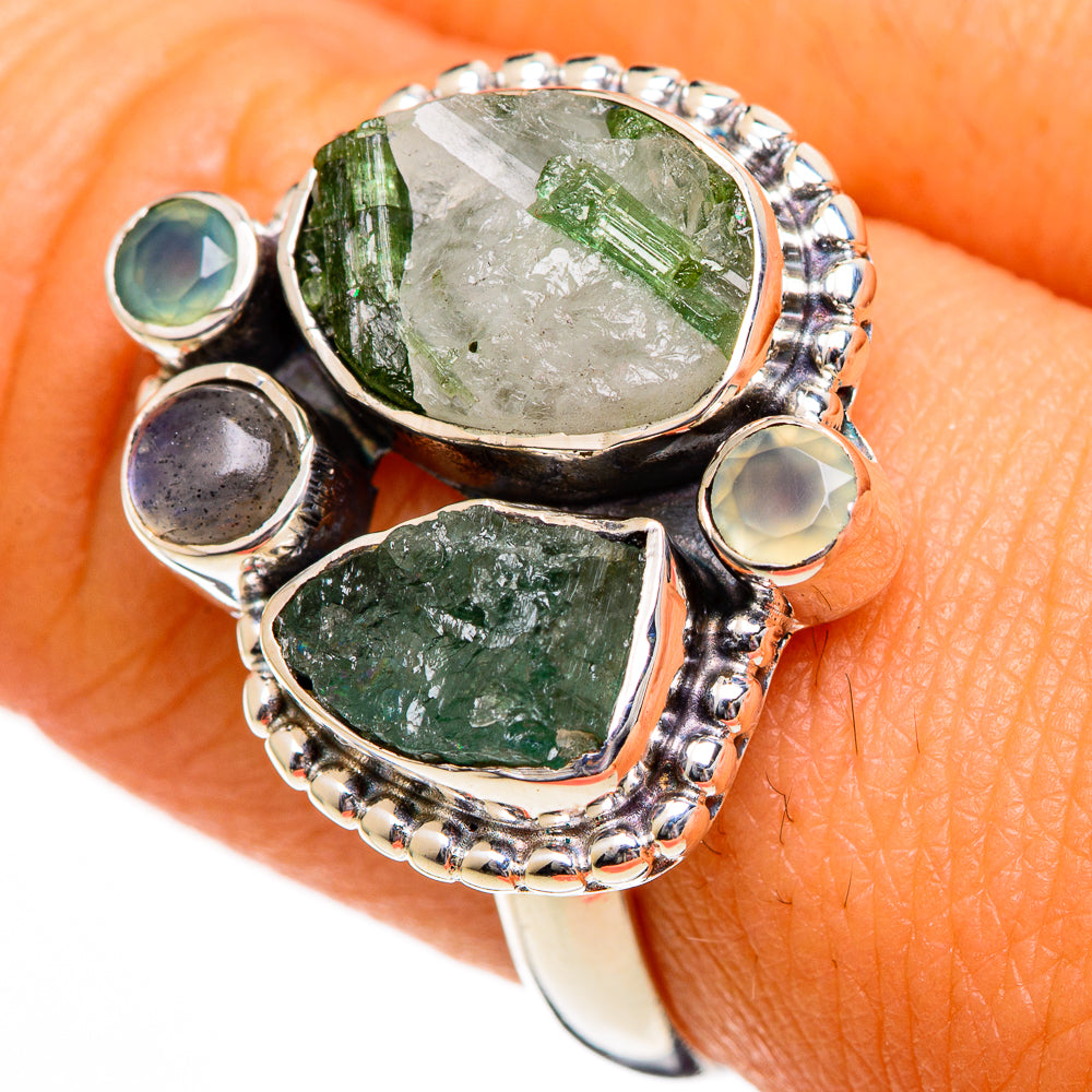 Green Tourmaline In Quartz Rings handcrafted by Ana Silver Co - RING106016