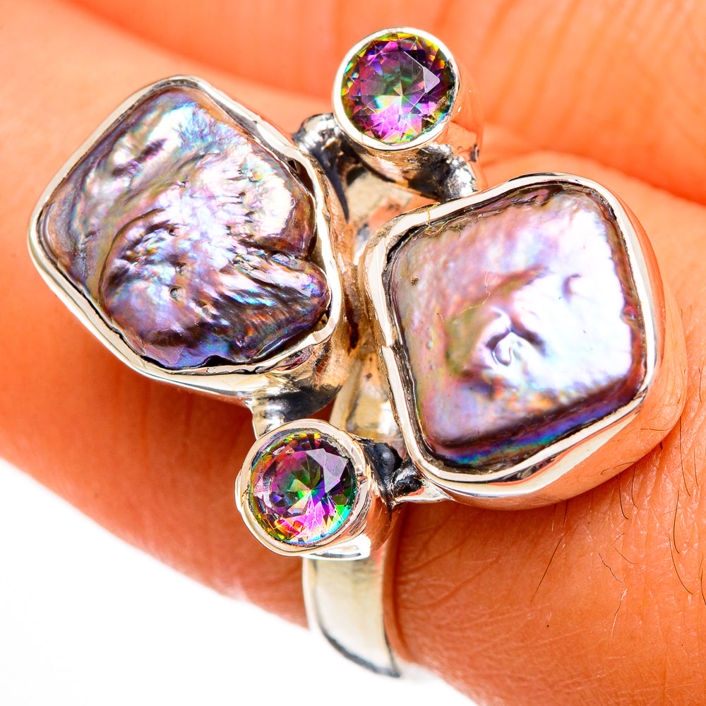 Titanium Mother Of Pearl Rings handcrafted by Ana Silver Co - RING106031