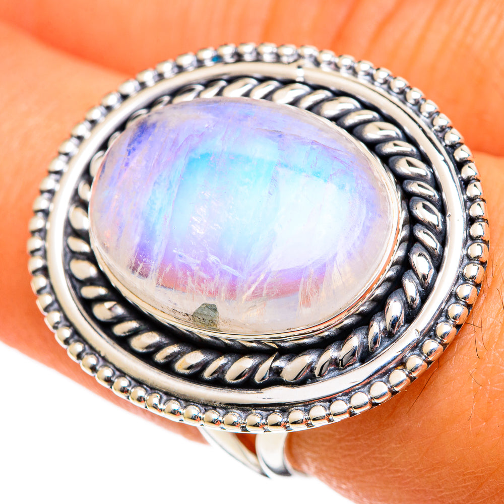 Rainbow Moonstone Rings handcrafted by Ana Silver Co - RING106039