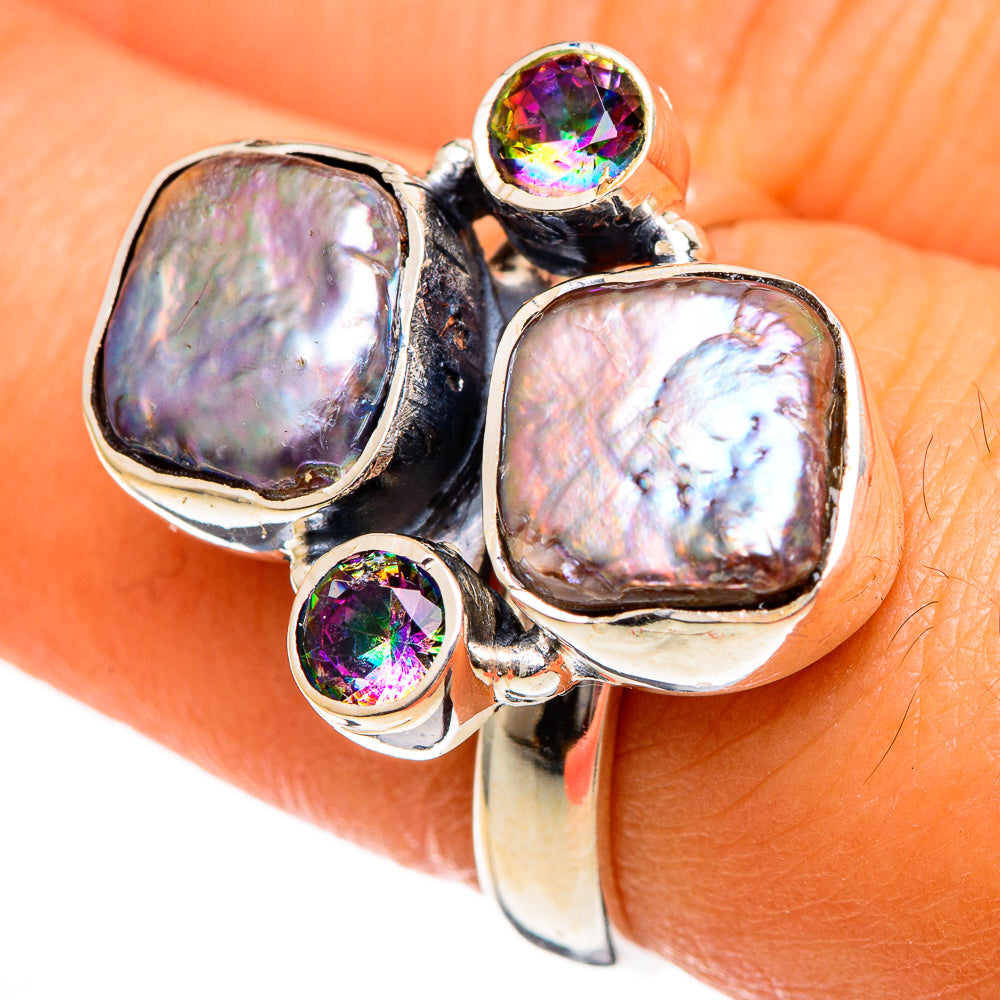 Titanium Mother Of Pearl Rings handcrafted by Ana Silver Co - RING106066