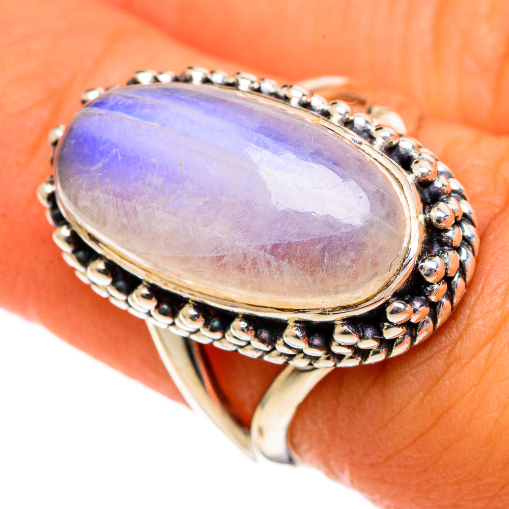 Rainbow Moonstone Rings handcrafted by Ana Silver Co - RING106073