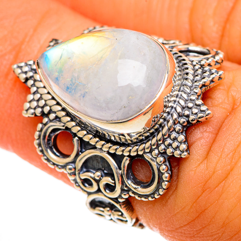Rainbow Moonstone Rings handcrafted by Ana Silver Co - RING106074