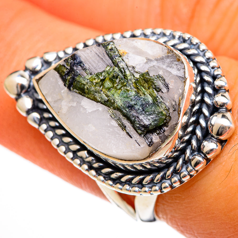 Green Tourmaline In Quartz Rings handcrafted by Ana Silver Co - RING106085