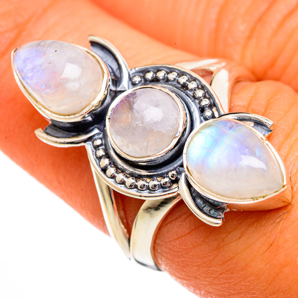 Rainbow Moonstone Rings handcrafted by Ana Silver Co - RING106106