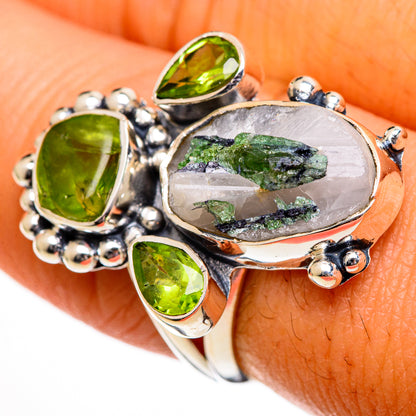 Green Tourmaline In Quartz Rings handcrafted by Ana Silver Co - RING106123