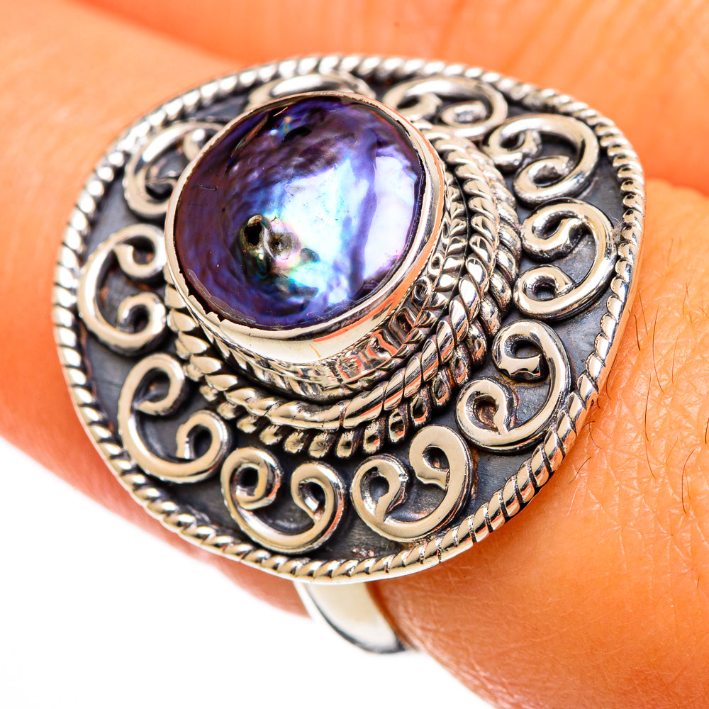 Titanium Mother Of Pearl Rings handcrafted by Ana Silver Co - RING106133