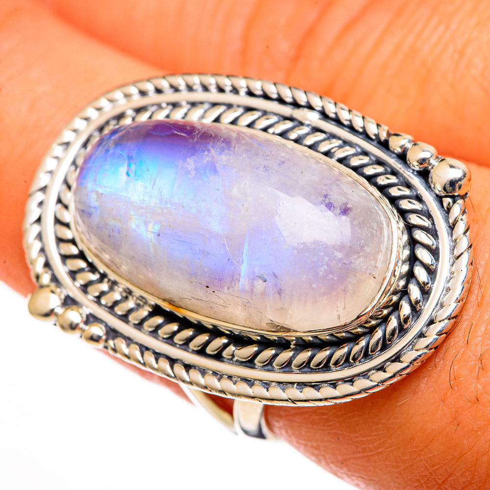 Rainbow Moonstone Rings handcrafted by Ana Silver Co - RING106145