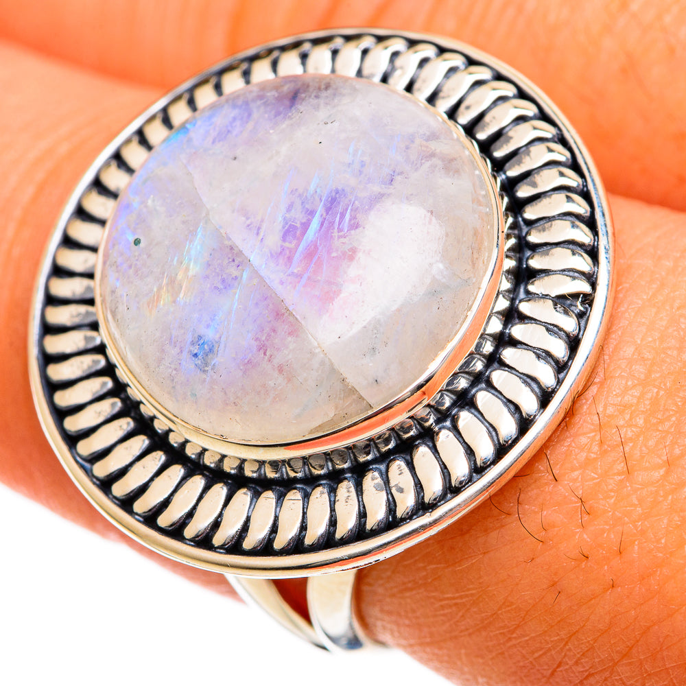 Rainbow Moonstone Rings handcrafted by Ana Silver Co - RING106186
