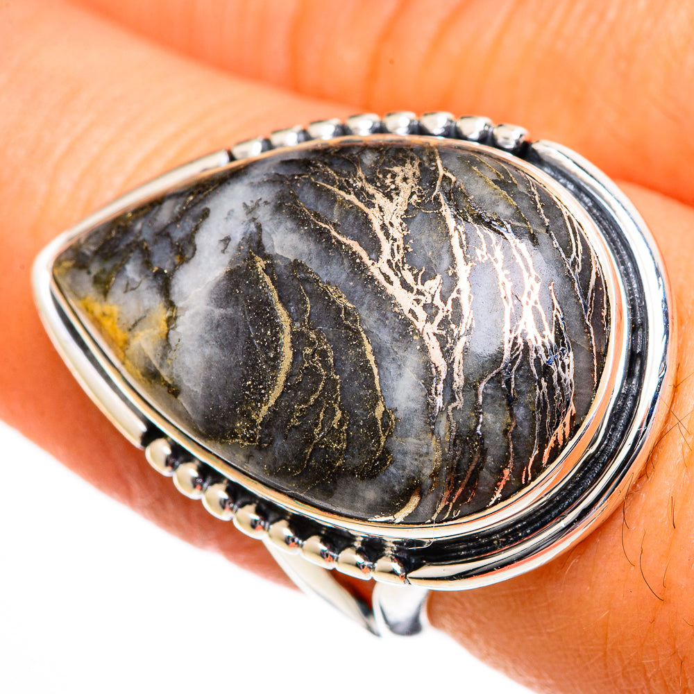 Pyrite Agate Rings handcrafted by Ana Silver Co - RING106221