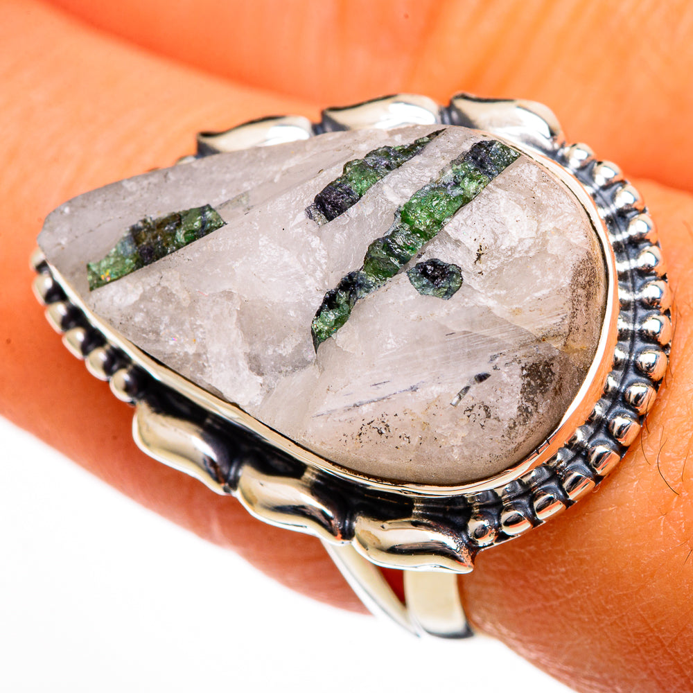 Green Tourmaline In Quartz Rings handcrafted by Ana Silver Co - RING106237