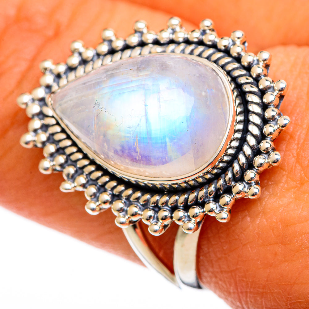 Rainbow Moonstone Rings handcrafted by Ana Silver Co - RING106304