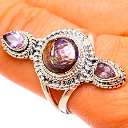 Titanium Mother Of Pearl Rings handcrafted by Ana Silver Co - RING106331