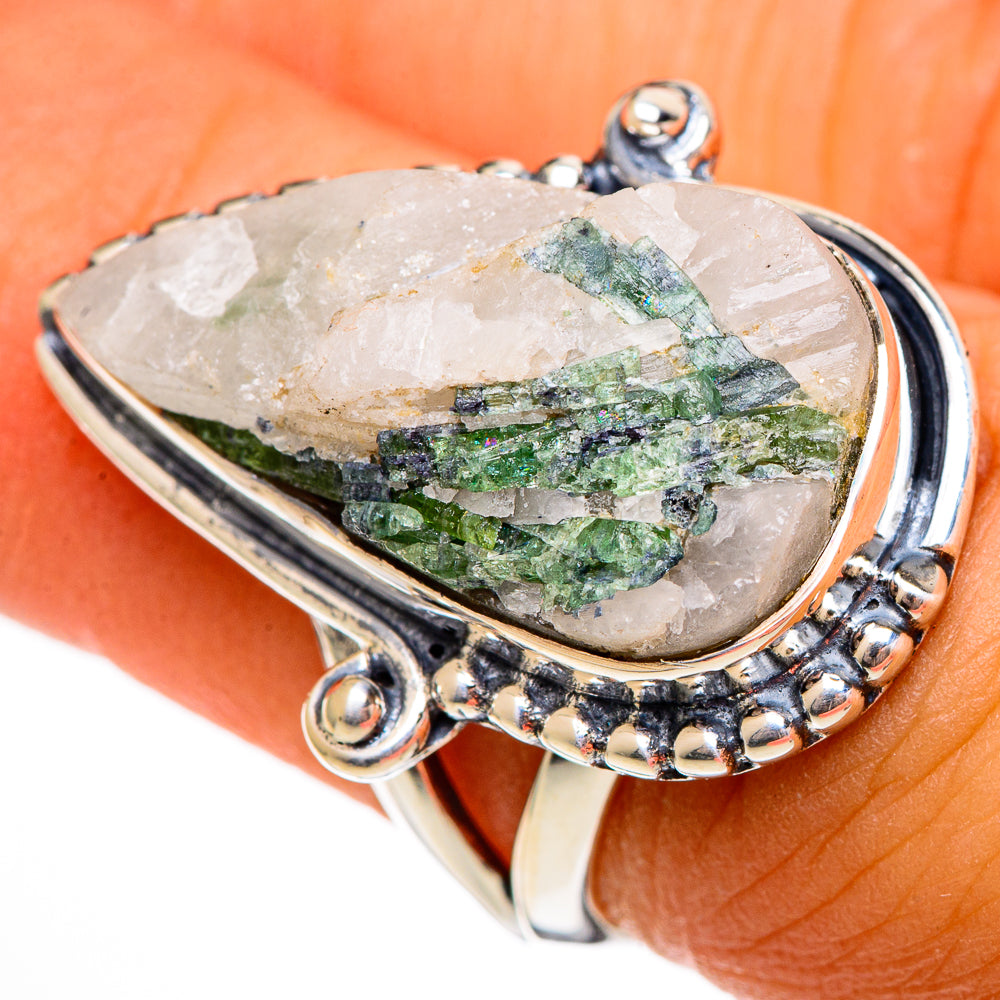 Green Tourmaline In Quartz Rings handcrafted by Ana Silver Co - RING106355