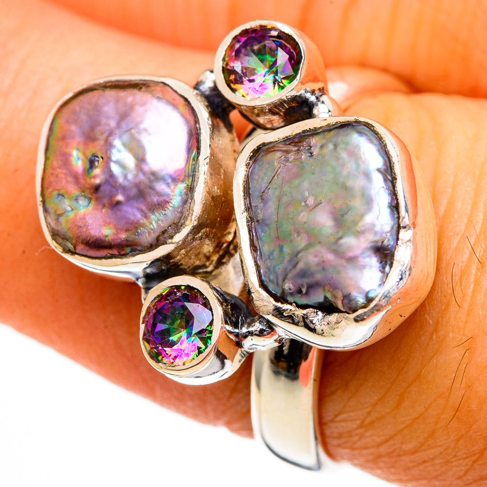 Titanium Mother Of Pearl Rings handcrafted by Ana Silver Co - RING106367