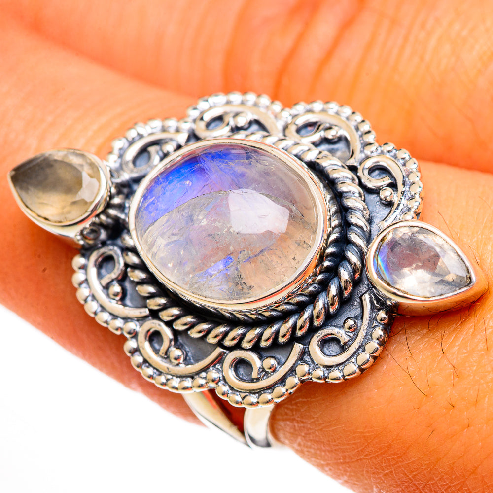 Rainbow Moonstone Rings handcrafted by Ana Silver Co - RING106373