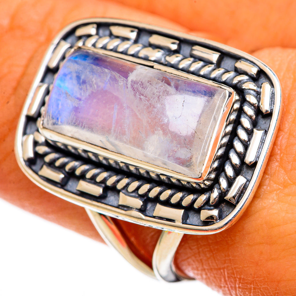 Rainbow Moonstone Rings handcrafted by Ana Silver Co - RING106374