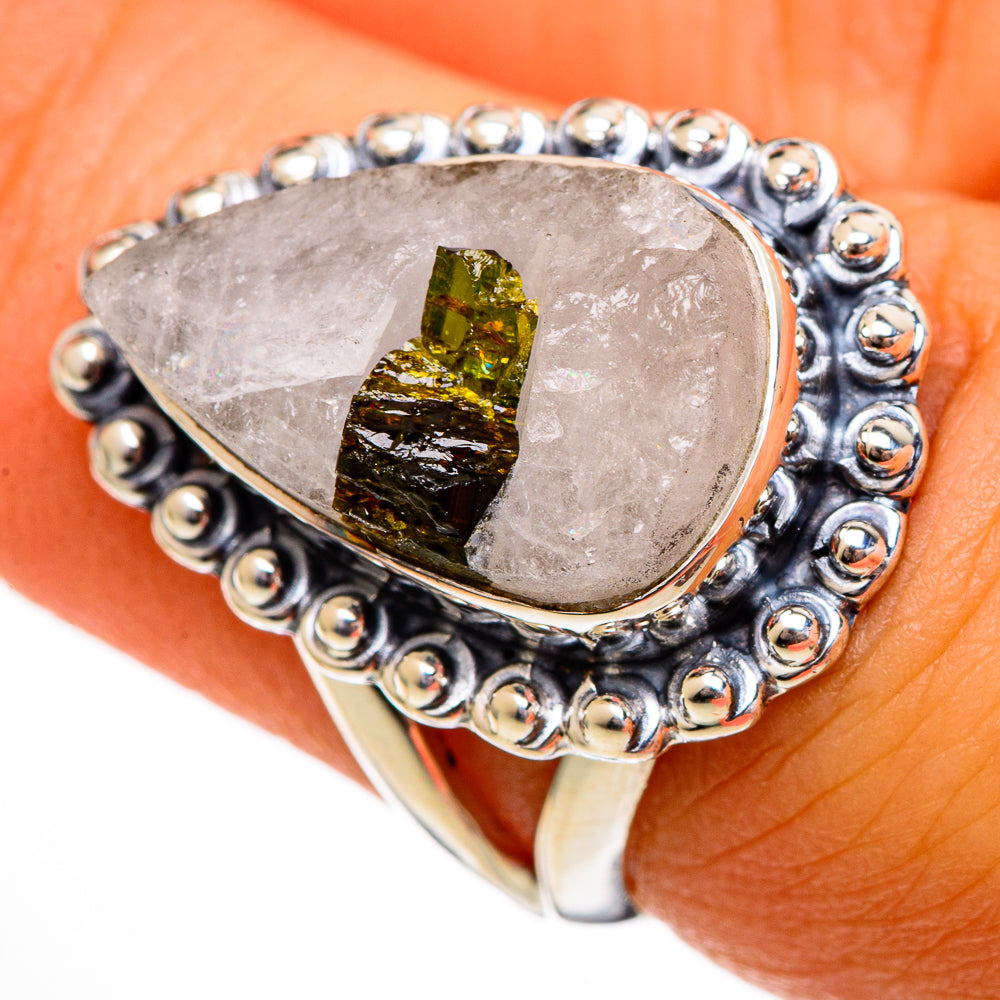 Green Tourmaline In Quartz Rings handcrafted by Ana Silver Co - RING106375