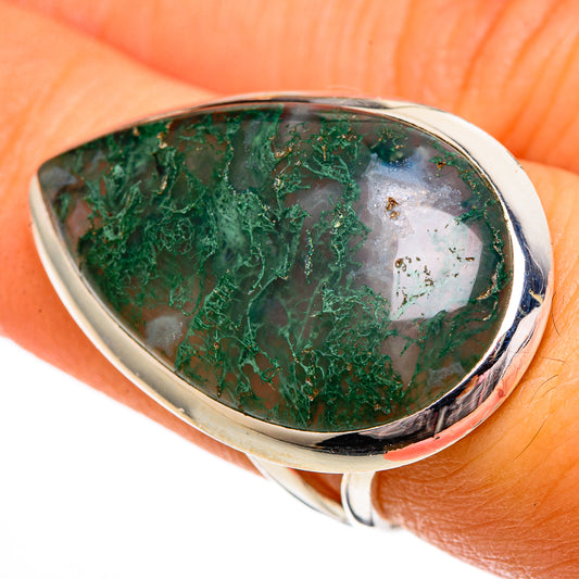 Green Moss Agate Rings handcrafted by Ana Silver Co - RING106397