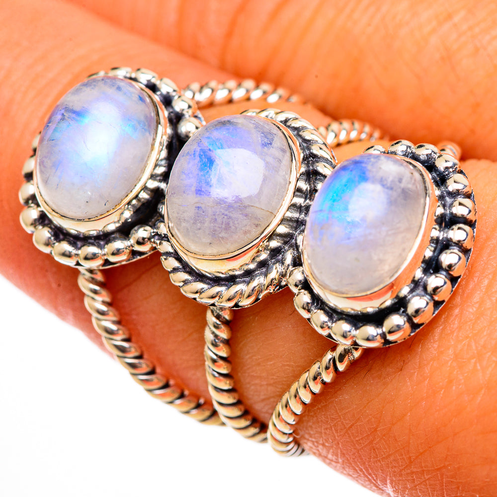 Rainbow Moonstone Rings handcrafted by Ana Silver Co - RING106424