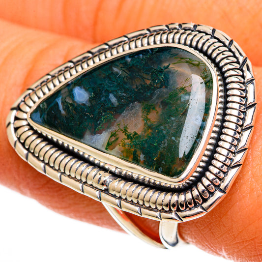 Green Moss Agate Rings handcrafted by Ana Silver Co - RING106444