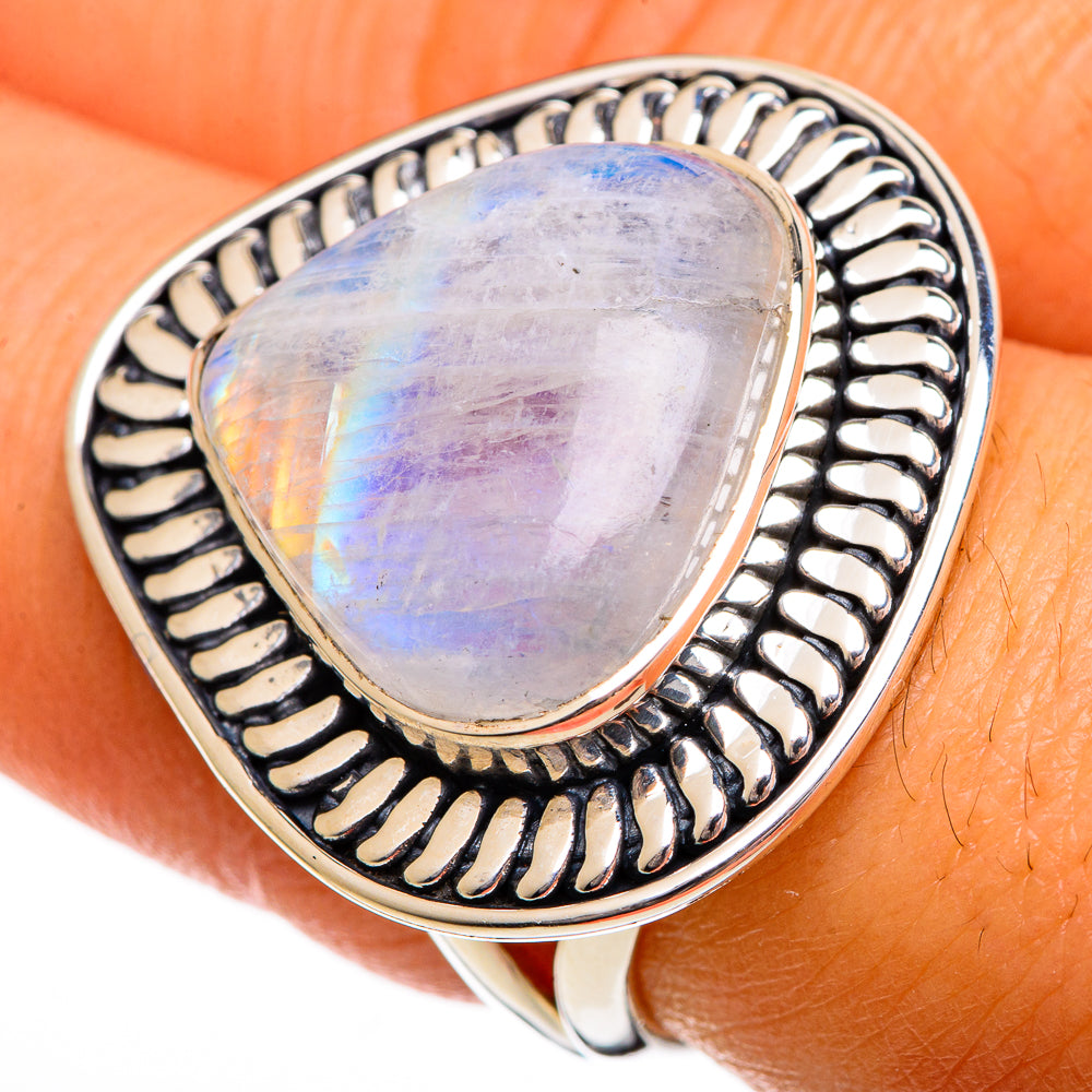 Rainbow Moonstone Rings handcrafted by Ana Silver Co - RING106471