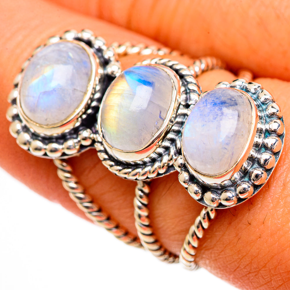 Rainbow Moonstone Rings handcrafted by Ana Silver Co - RING106503