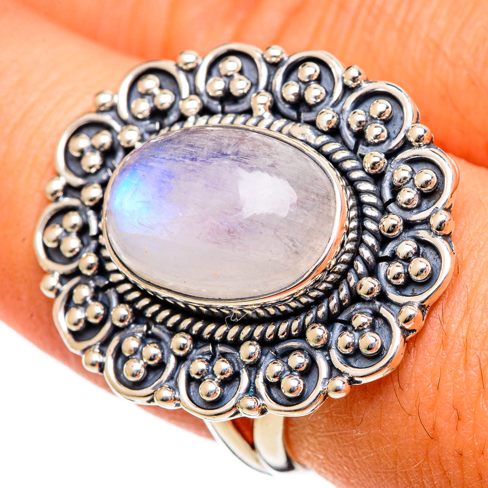 Rainbow Moonstone Rings handcrafted by Ana Silver Co - RING106562