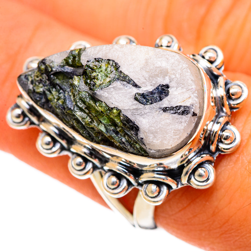 Green Tourmaline In Quartz Rings handcrafted by Ana Silver Co - RING106577