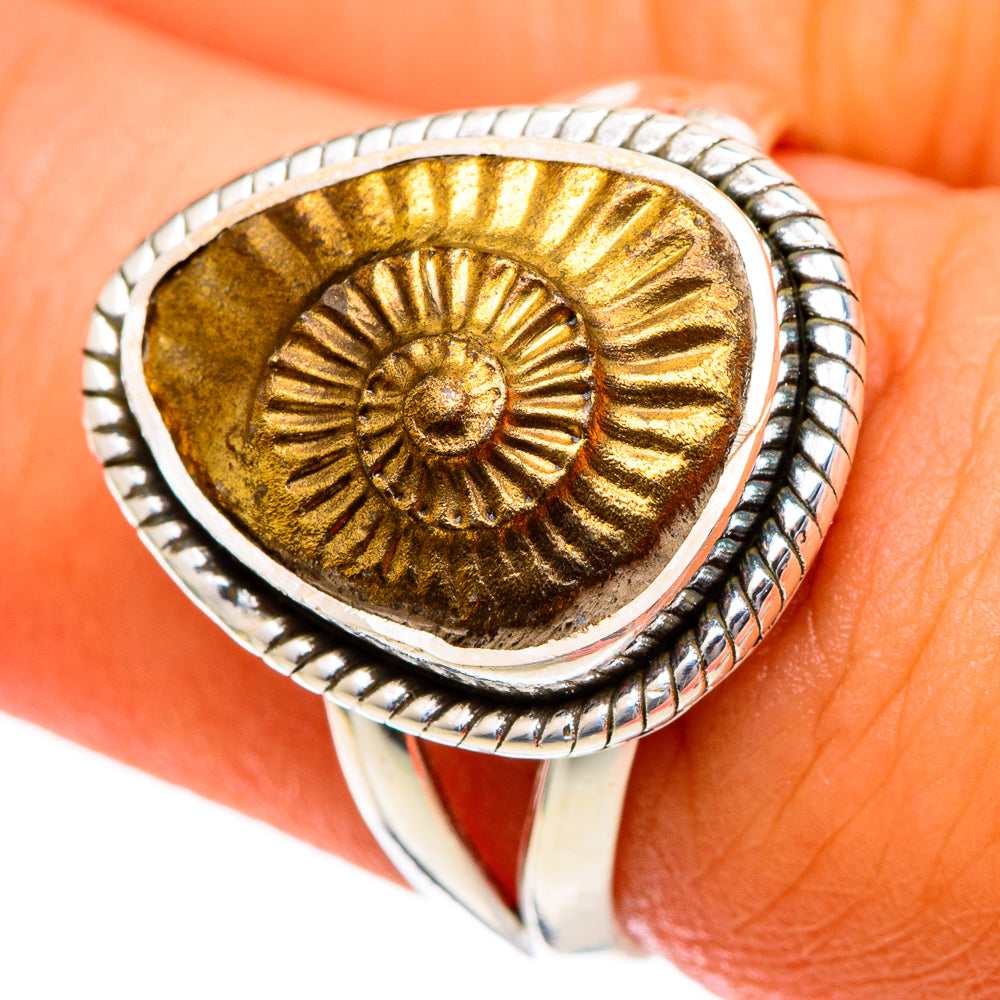 Pyrite Fossil Rings handcrafted by Ana Silver Co - RING106597