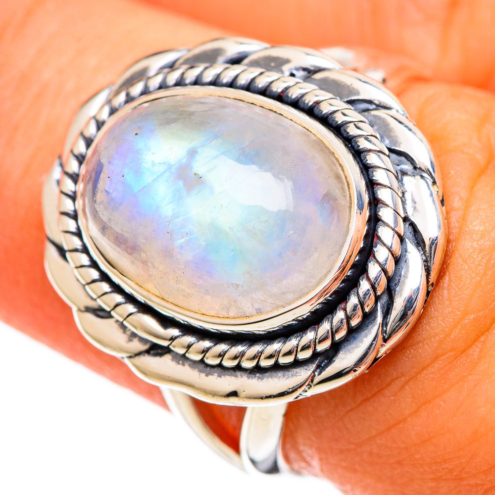Rainbow Moonstone Rings handcrafted by Ana Silver Co - RING106600