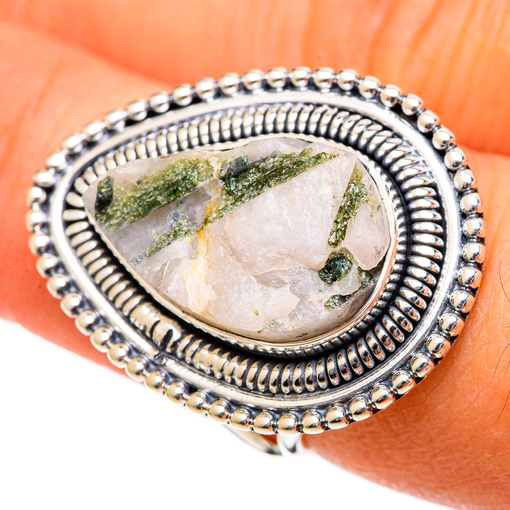 Green Tourmaline In Quartz Rings handcrafted by Ana Silver Co - RING106615