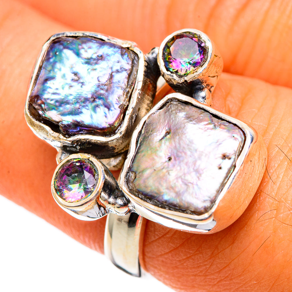 Titanium Mother Of Pearl Rings handcrafted by Ana Silver Co - RING106630