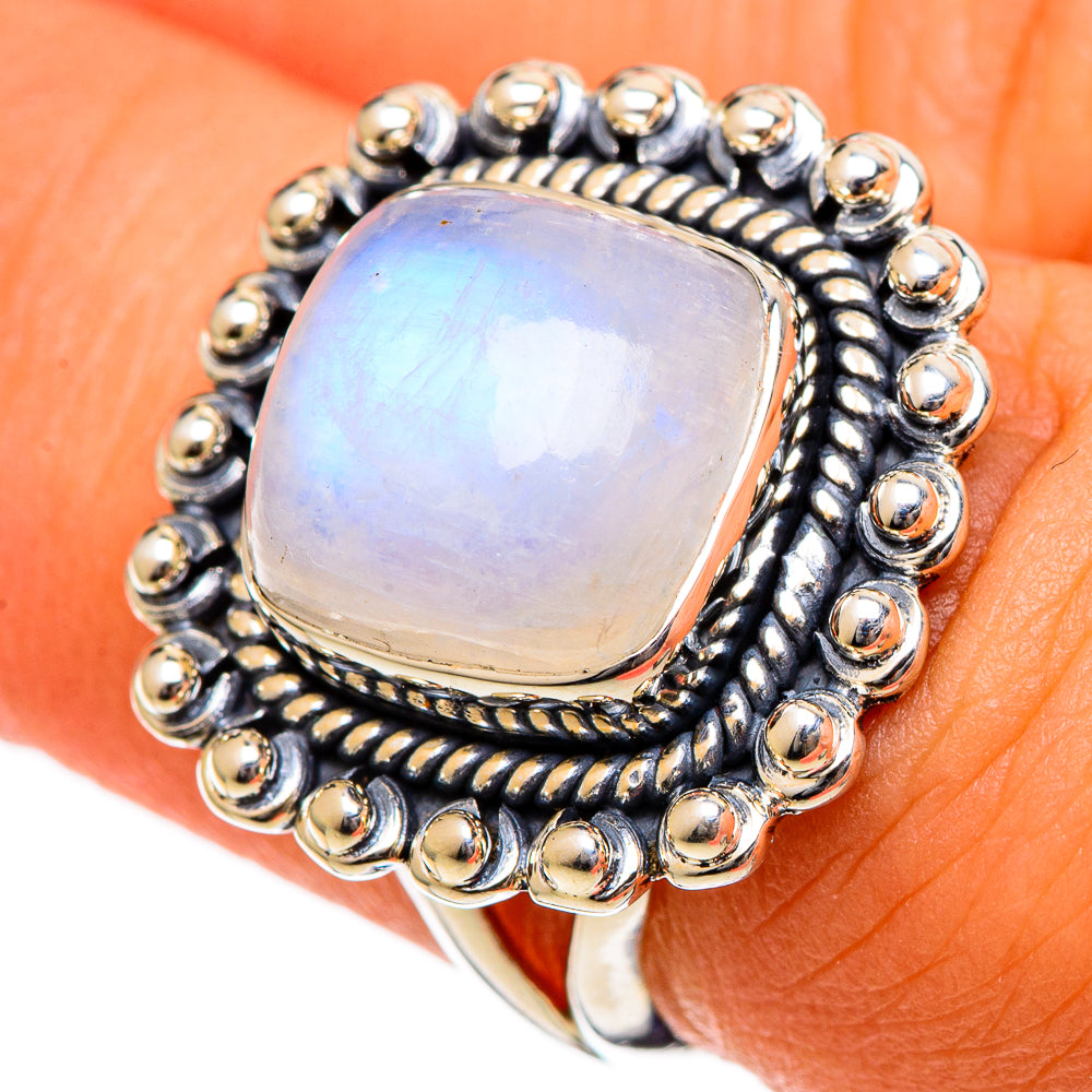 Rainbow Moonstone Rings handcrafted by Ana Silver Co - RING106634