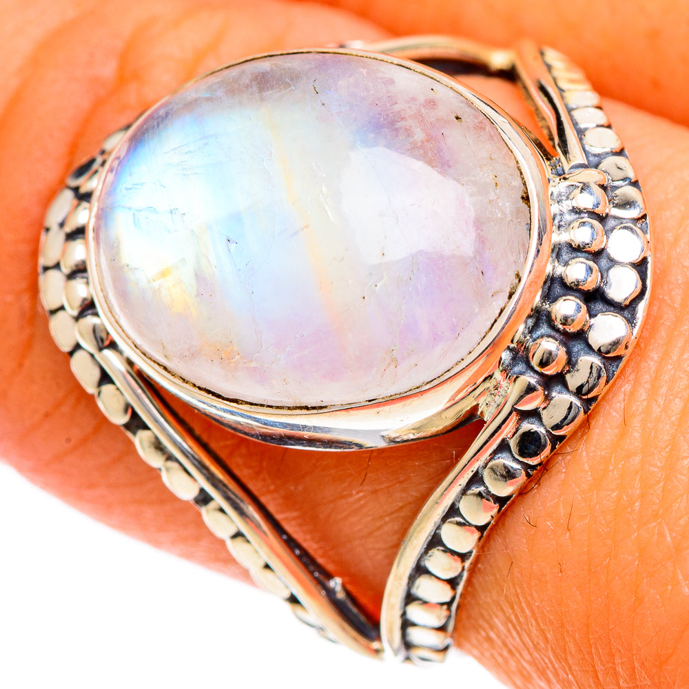 Rainbow Moonstone Rings handcrafted by Ana Silver Co - RING106665