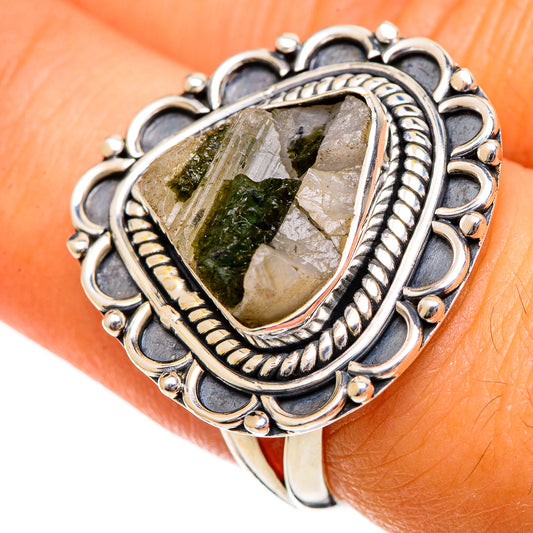 Green Tourmaline In Quartz Rings handcrafted by Ana Silver Co - RING106680