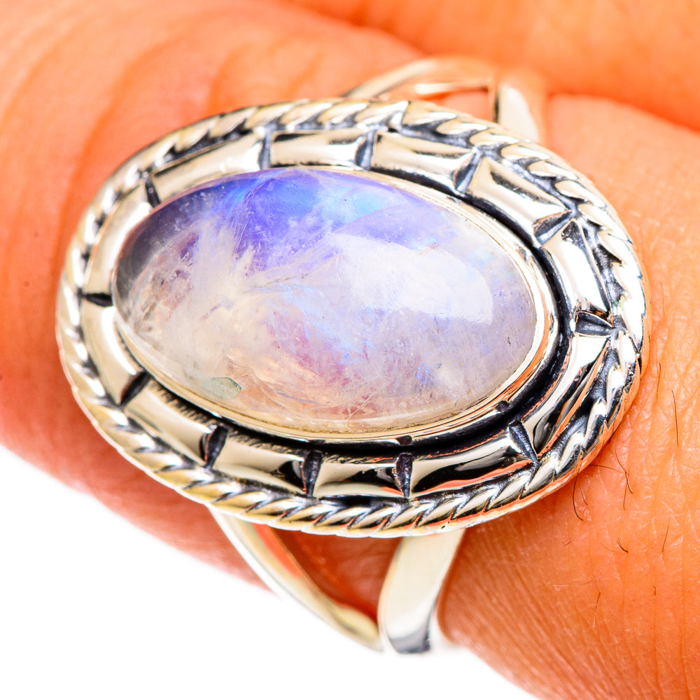 Rainbow Moonstone Rings handcrafted by Ana Silver Co - RING106695