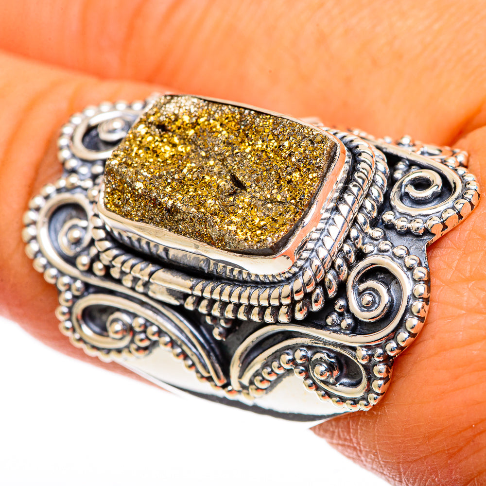 Spectro Pyrite Druzy Rings handcrafted by Ana Silver Co - RING106765