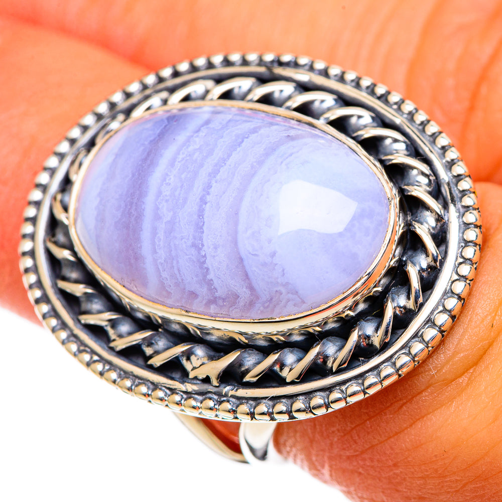 Blue Lace Agate Rings handcrafted by Ana Silver Co - RING106773