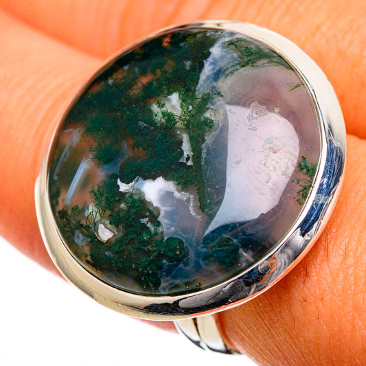 Green Moss Agate Rings handcrafted by Ana Silver Co - RING106787