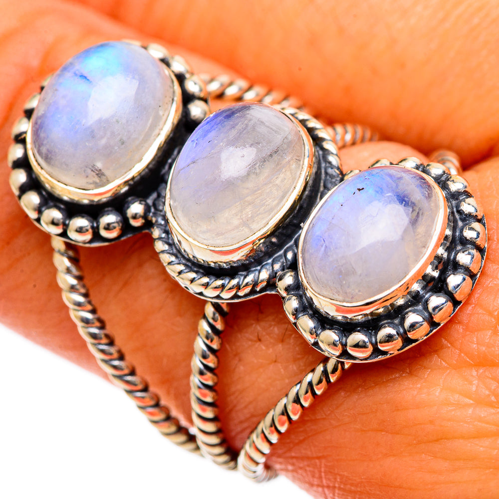 Rainbow Moonstone Rings handcrafted by Ana Silver Co - RING106817