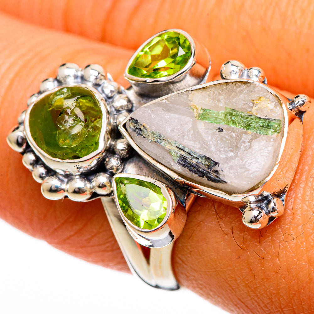 Green Tourmaline In Quartz Rings handcrafted by Ana Silver Co - RING106842