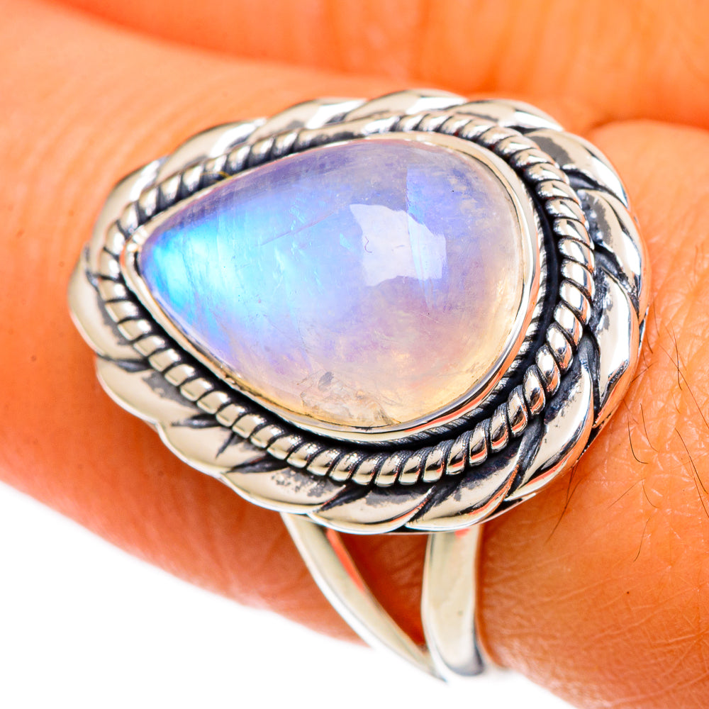 Rainbow Moonstone Rings handcrafted by Ana Silver Co - RING106860