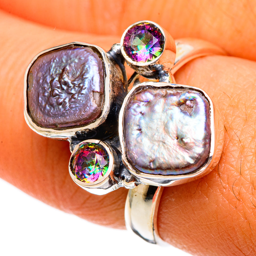 Titanium Mother Of Pearl Rings handcrafted by Ana Silver Co - RING106895