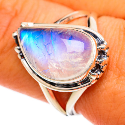 Rainbow Moonstone Rings handcrafted by Ana Silver Co - RING106942