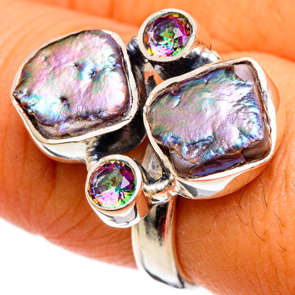 Titanium Mother Of Pearl Rings handcrafted by Ana Silver Co - RING106973