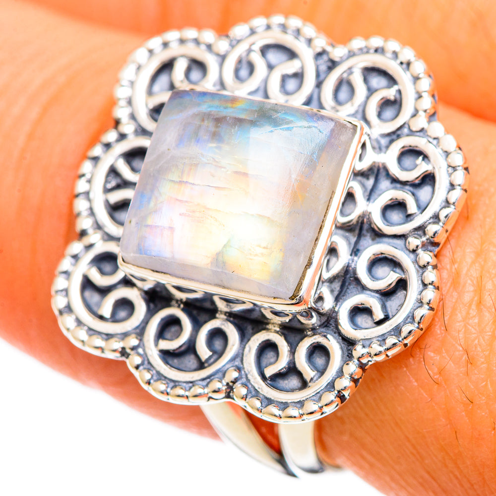 Rainbow Moonstone Rings handcrafted by Ana Silver Co - RING106979