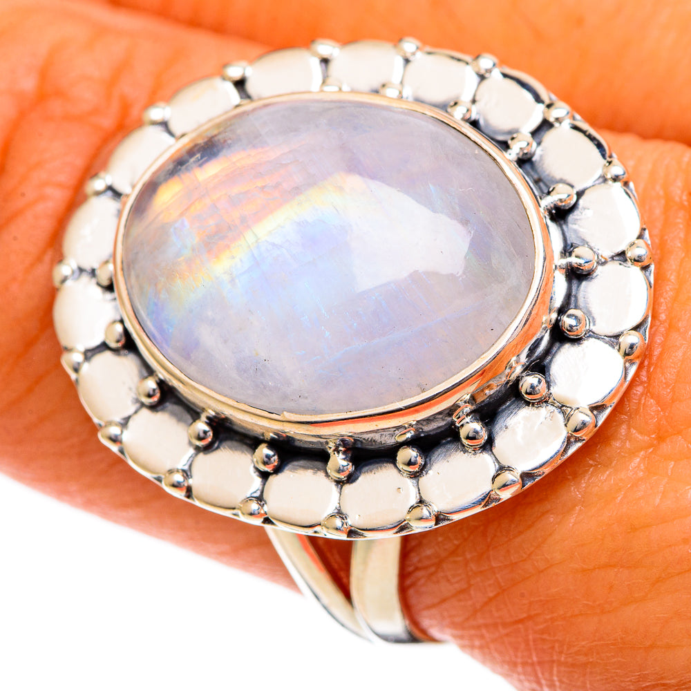 Rainbow Moonstone Rings handcrafted by Ana Silver Co - RING107016