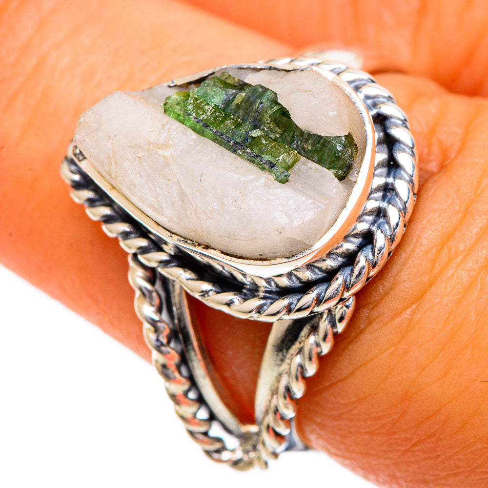 Green Tourmaline in Quartz Rings handcrafted by Ana Silver Co - RING107034